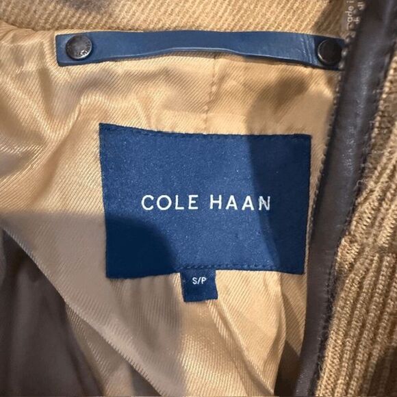 Cole Haan Grandseries Wool Blend Topper Coat Camel Tan Sweater Bib Size Small - Picture 7 of 17